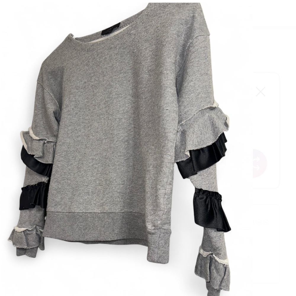 J.Crew Gray Ruffle Sleeve Sweatshirt XXS Mixed Fabric Statement Sleeve Pullover